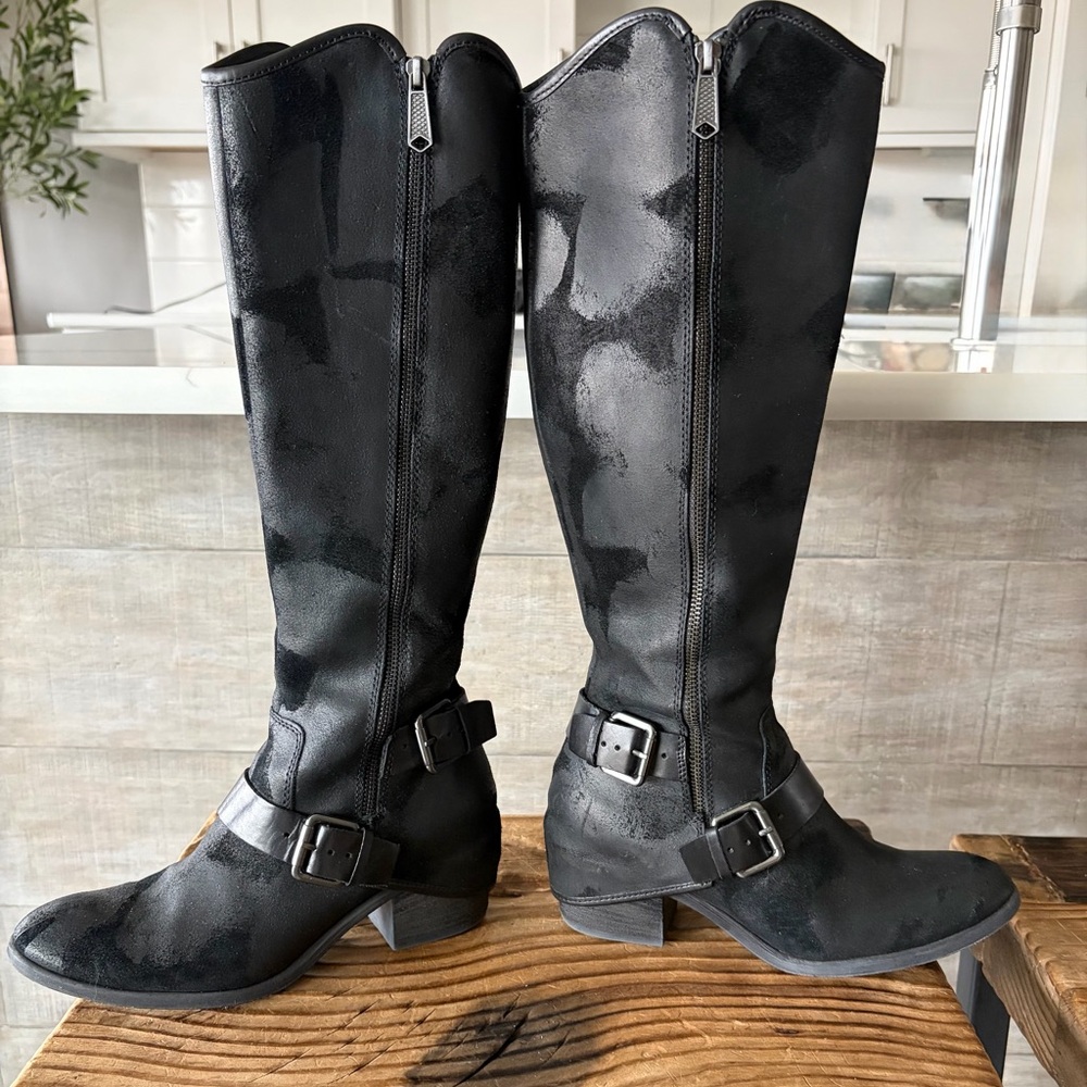 Donald Pliner Classic Black Knee-High Buckle Boots - Women